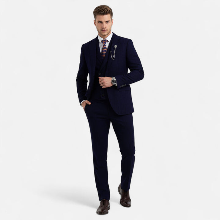 Elegant Tweed Herringbone Men's Suit Three-Piece Double-Breasted