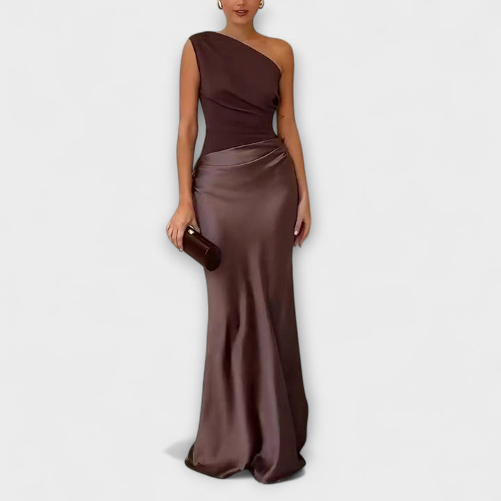 Elegant Women's One-Shoulder Maxi Dress with Asymmetric Neckline