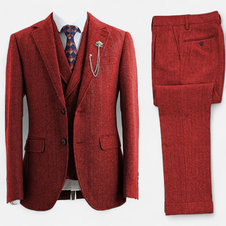 Elegant Tweed Herringbone Men's Suit Three-Piece Double-Breasted