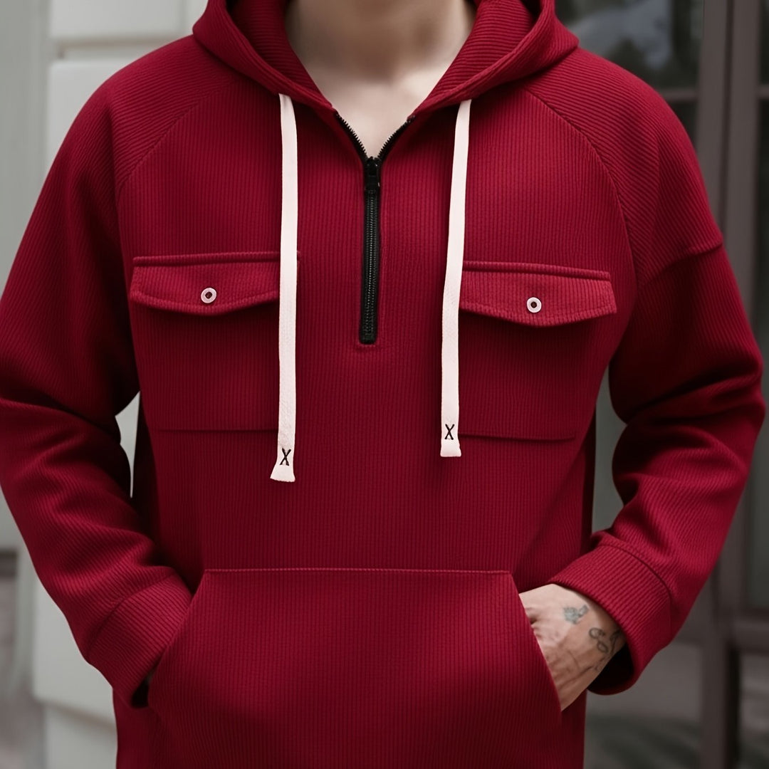 Men's Quarter-Zip Hoodie with Chest Pockets
