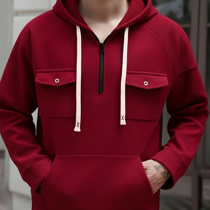 Men's Quarter-Zip Hoodie with Chest Pockets