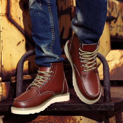 Men's Classic Retro Boots with Faux Fur Lining - Warm Winter Boots