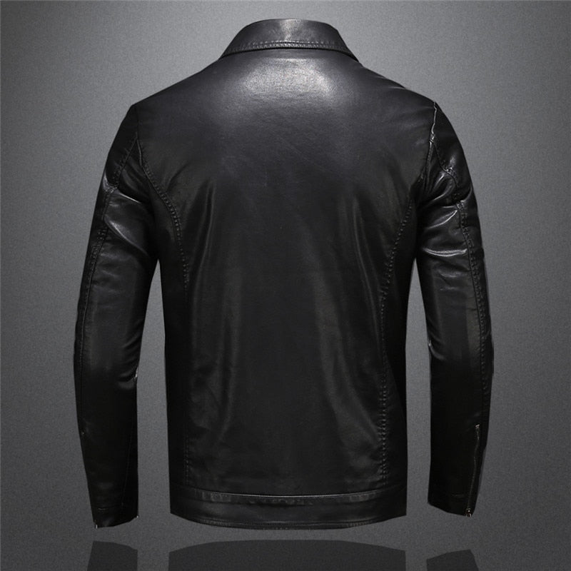 Classic Men's Leather Jacket with Zipper