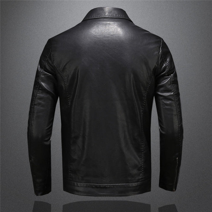Classic Men's Leather Jacket with Zipper