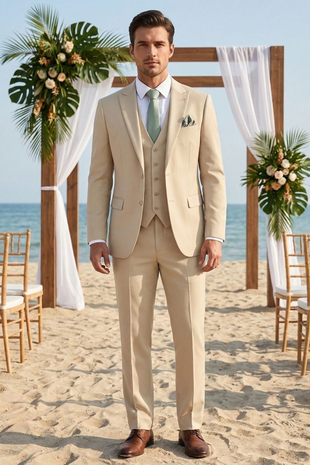 Elegant Slim-Fit Men's Three-Piece Suit