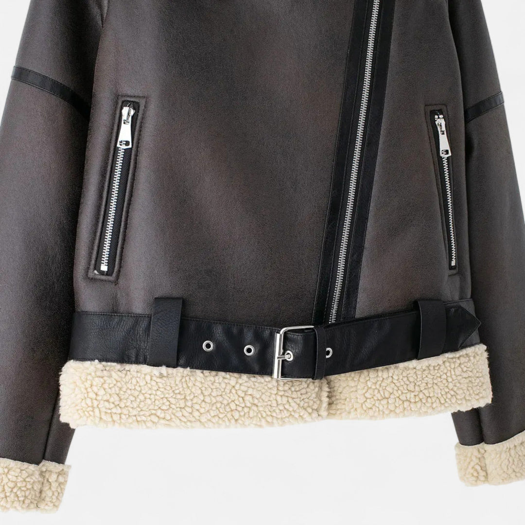 Elegant Fitted Women's Suede Leather Jacket