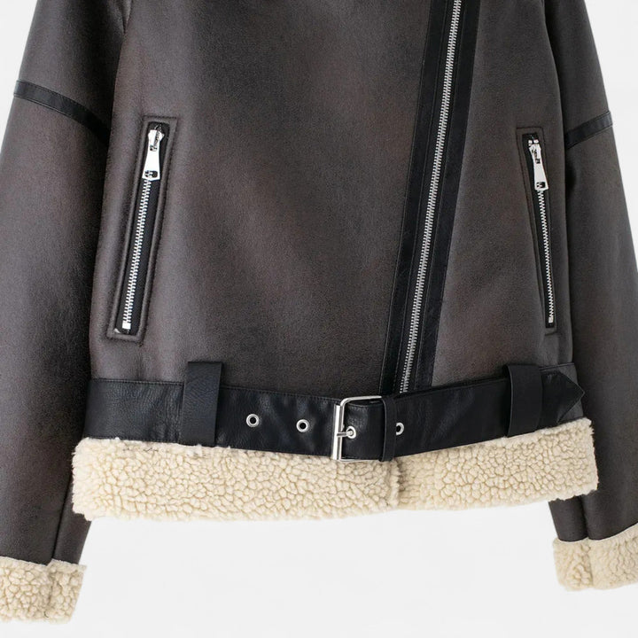 Elegant Fitted Women's Suede Leather Jacket