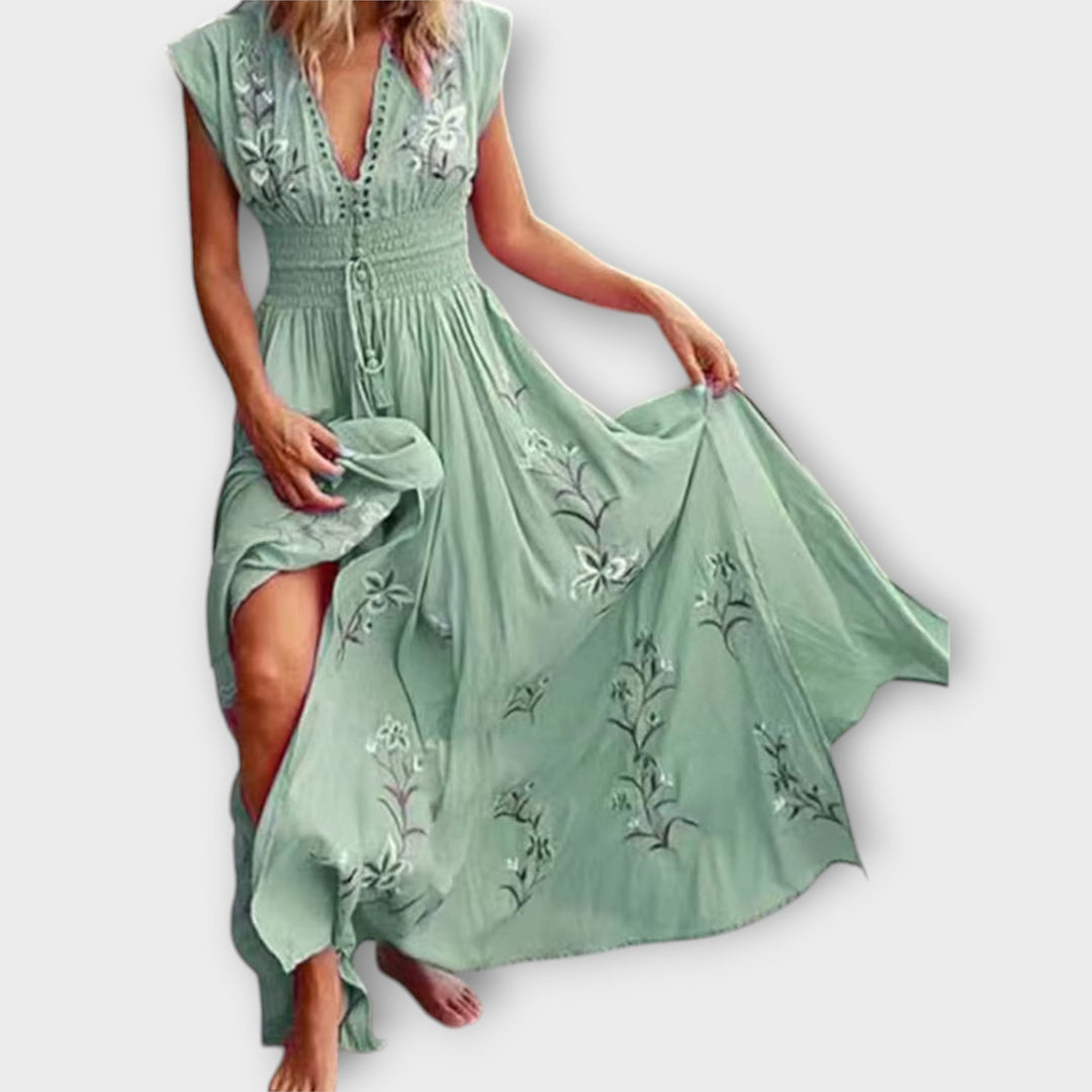 Elegant Women's Boho Dress with Romantic Embroidery - Airy and Feminine