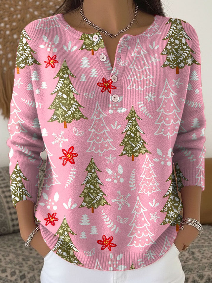 Women's Festive Christmas Sweater with Buttons