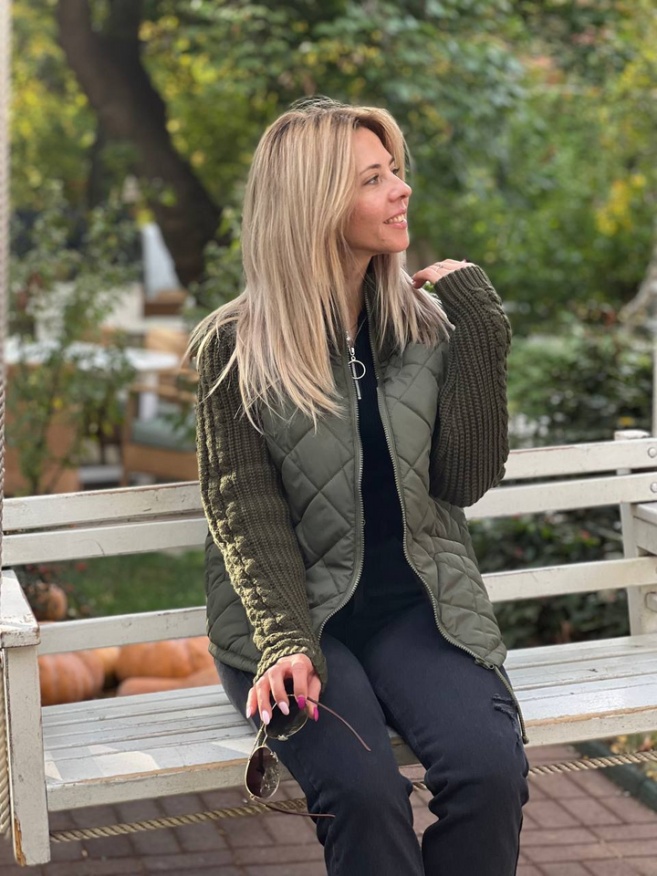 Women's Patchwork Knit Cardigan - Lightweight Winter Jacket