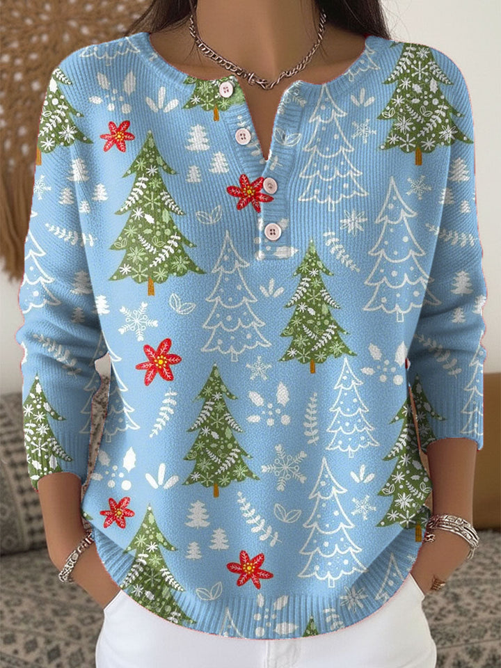 Women's Festive Christmas Sweater with Buttons