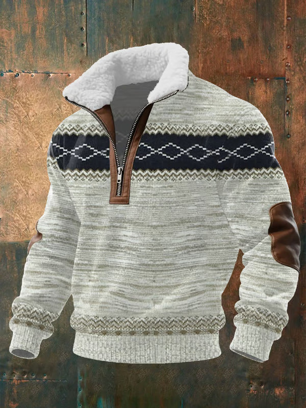 Men's Warm Zip-Up Pullover with Faux Fur Collar