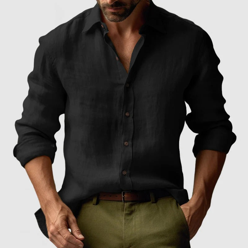Classic Breathable Men's Long Sleeve Linen Shirt