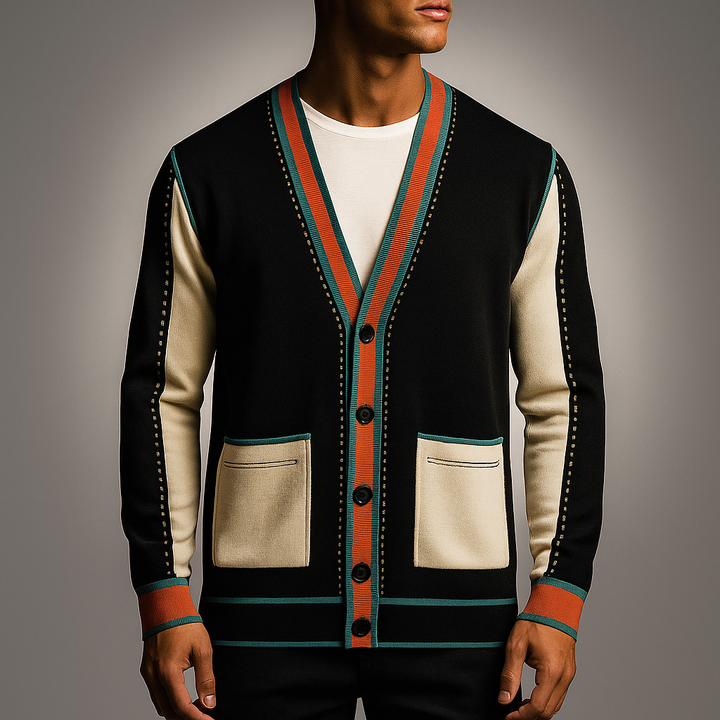 Structured Men's Cardigan with Panel Design - Modern Button-Front Knit Jacket