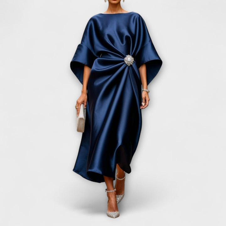 Elegant Women's Satin Maxi Dress with Glossy Effect - Perfect for Galas and Weddings