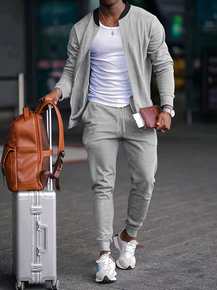 Men's Tracksuit with Zip-Up Jacket and Elastic Pants