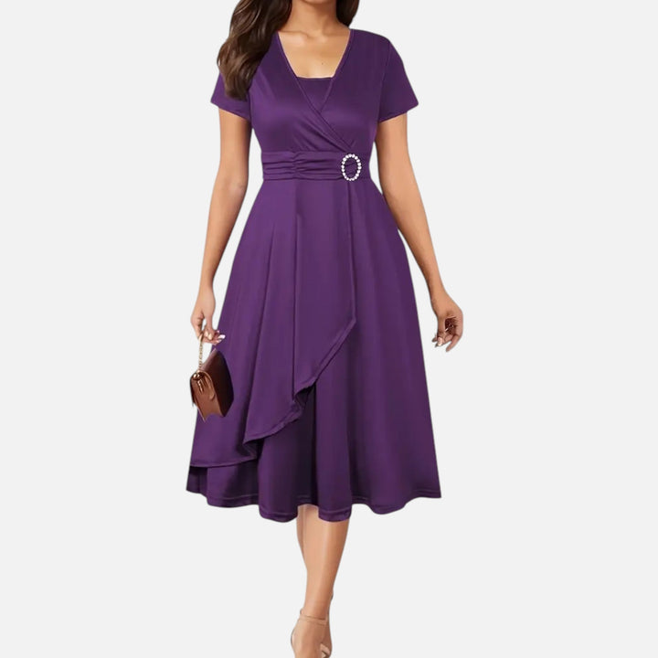 Elegant Rhinestone V-Neck Asymmetric Women's Evening Dress