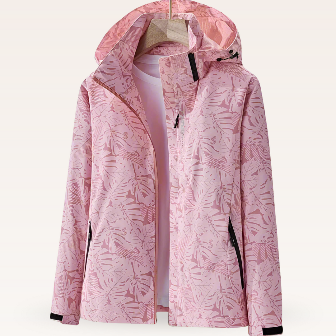 Waterproof Women's Summer Jacket with Leaf Print - Lightweight and Breathable