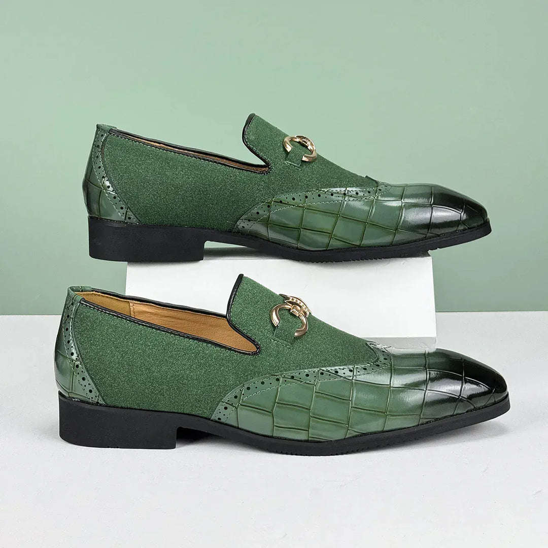 Elegant Men's Leather Loafers with Suede - Cushioned Footbed