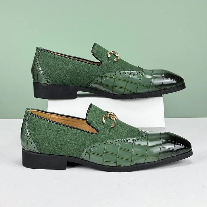 Elegant Men's Leather Loafers with Suede - Cushioned Footbed