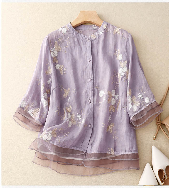 Elegant Chic Women's Blouse with Floral Accents