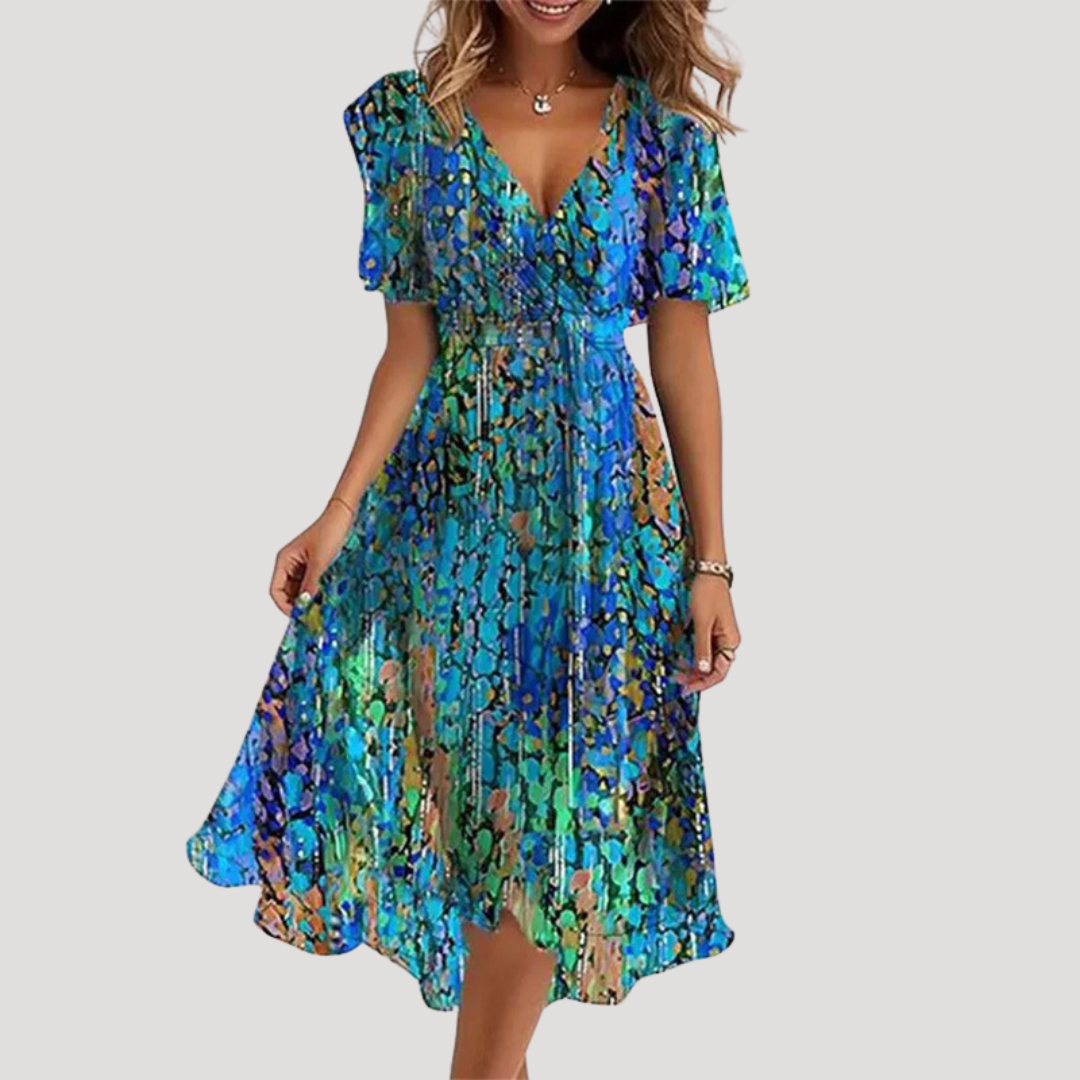 Elegant Floral Women's Wrap Midi Dress