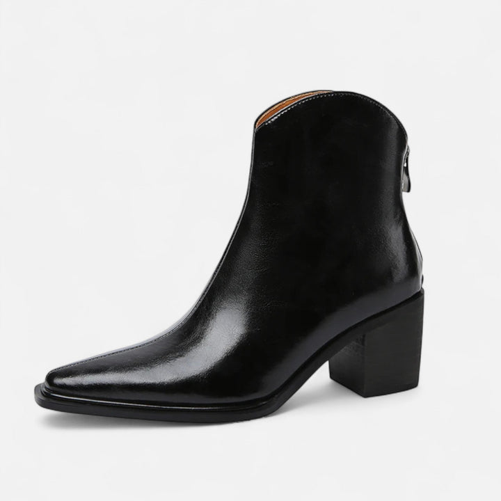 Elegant Pointed-Toe Women's Ankle Boots with Heel in PU Leather