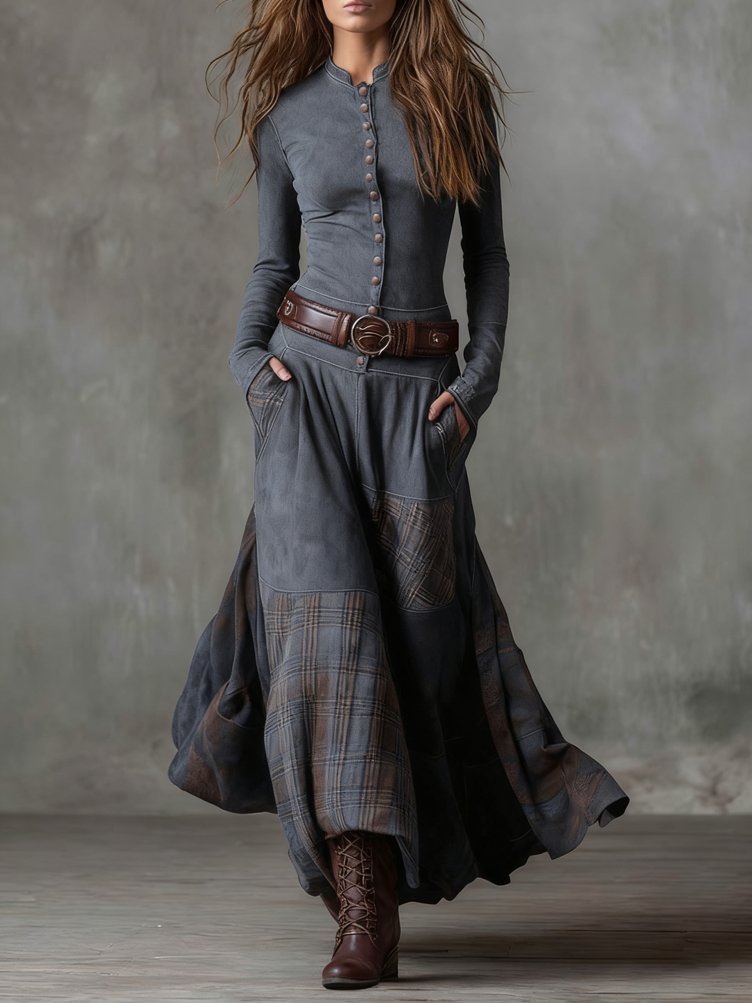 Elegant Buttoned Suede Women's Dress