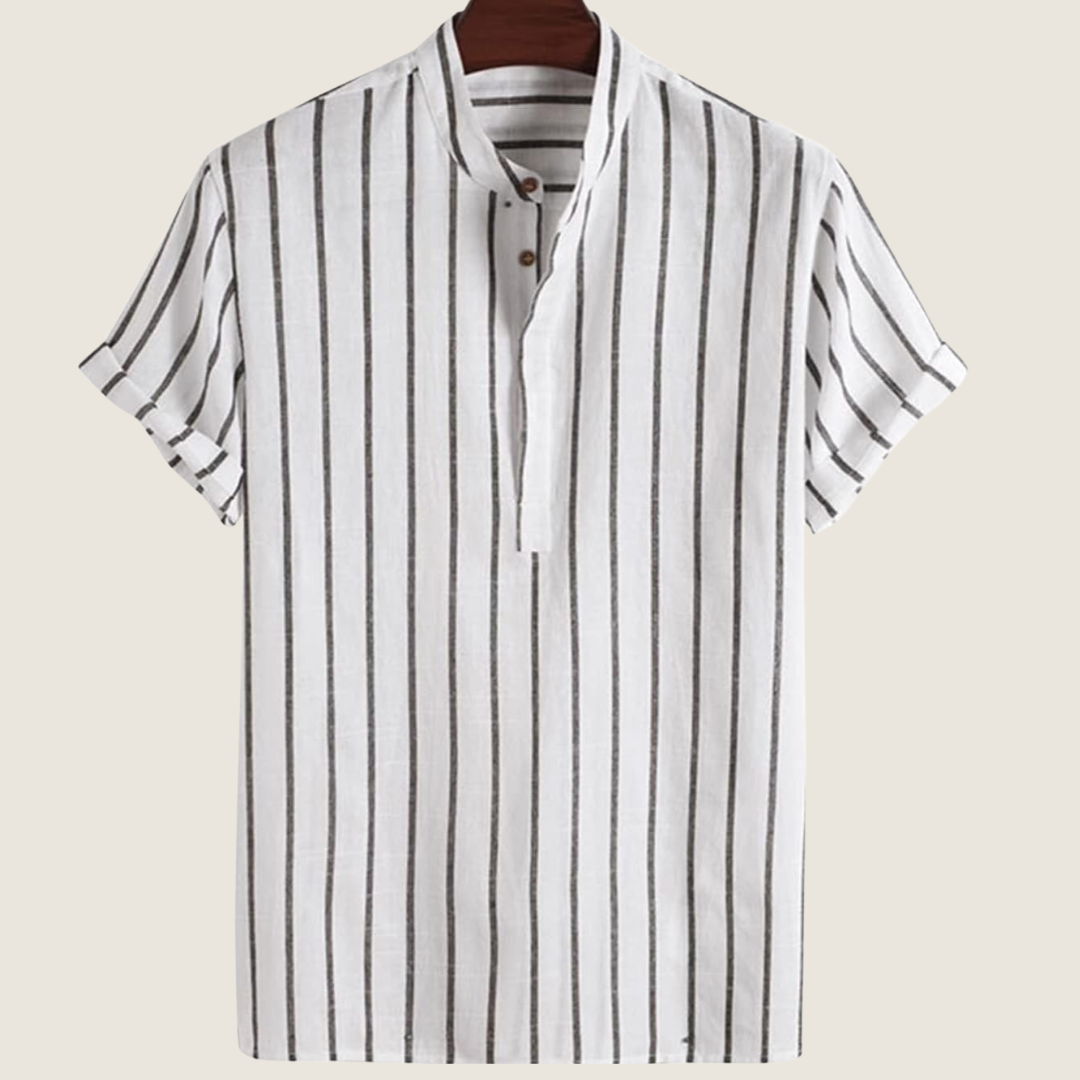 Stylish Striped Men's Short Sleeve Stand Collar Shirt