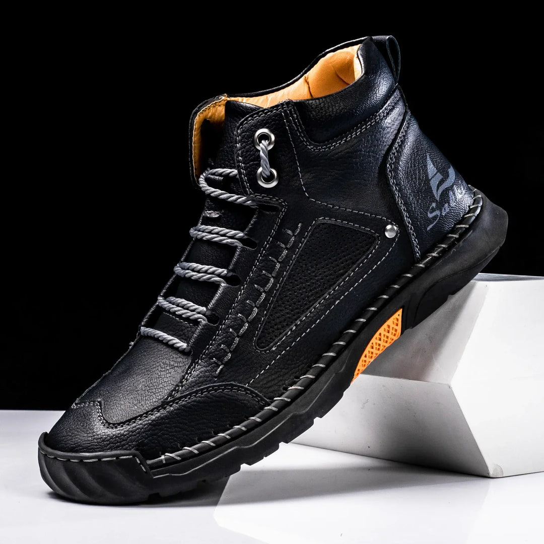 Men's Premium Leather High-Top Sneakers - Waterproof and Breathable