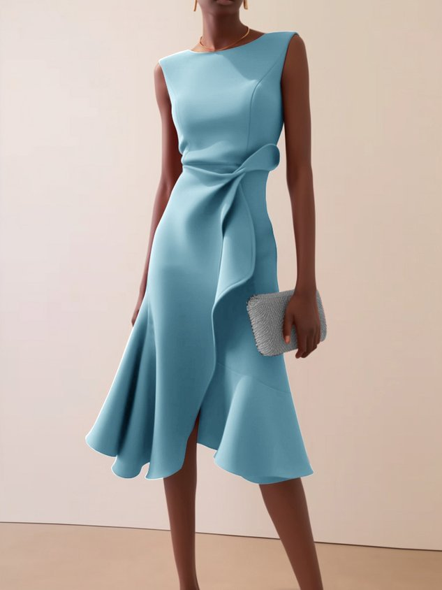 Elegant Draped Asymmetrical Women's Midi Dress