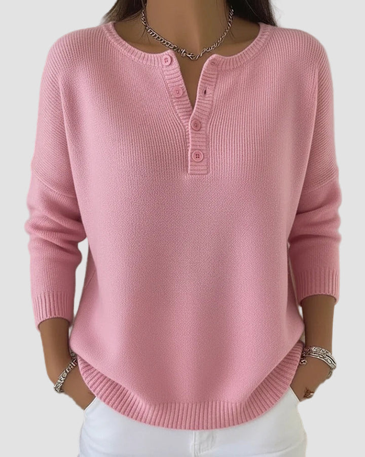 Women's Henley Knit Sweater with Button Placket - Timeless Comfort for Fall and Winter