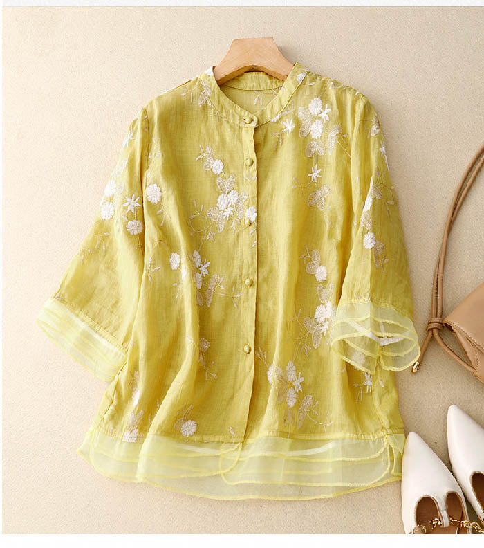 Elegant Chic Women's Blouse with Floral Accents