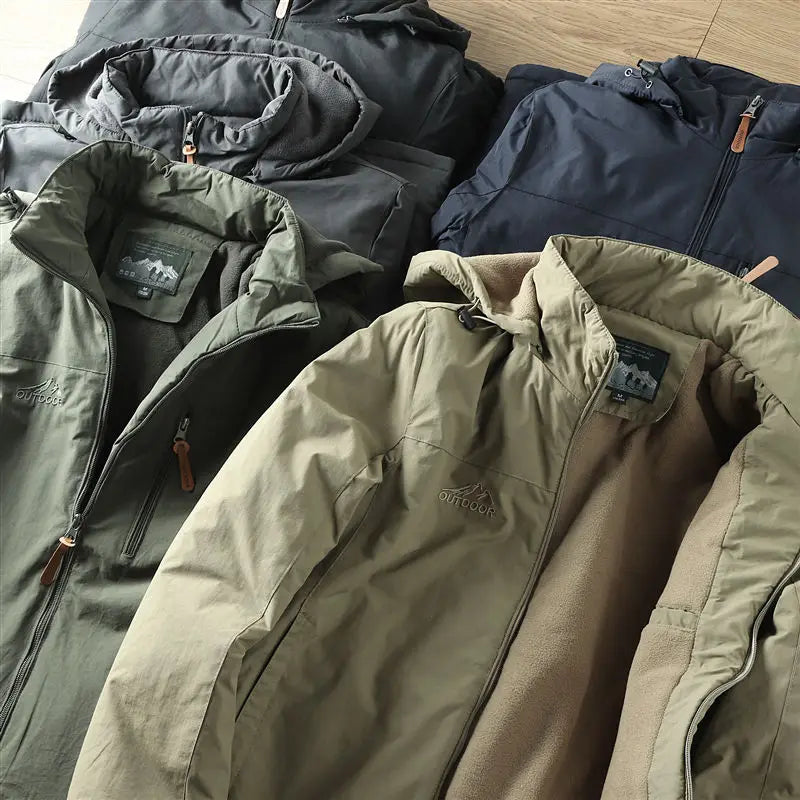 Men's Thermal Winter Jacket with Hood - Water-Resistant and Warm-Lined
