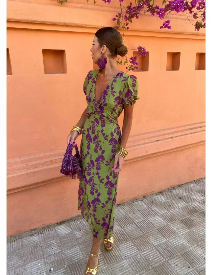 Boho Floral Pleated Women's Summer Maxi Dress
