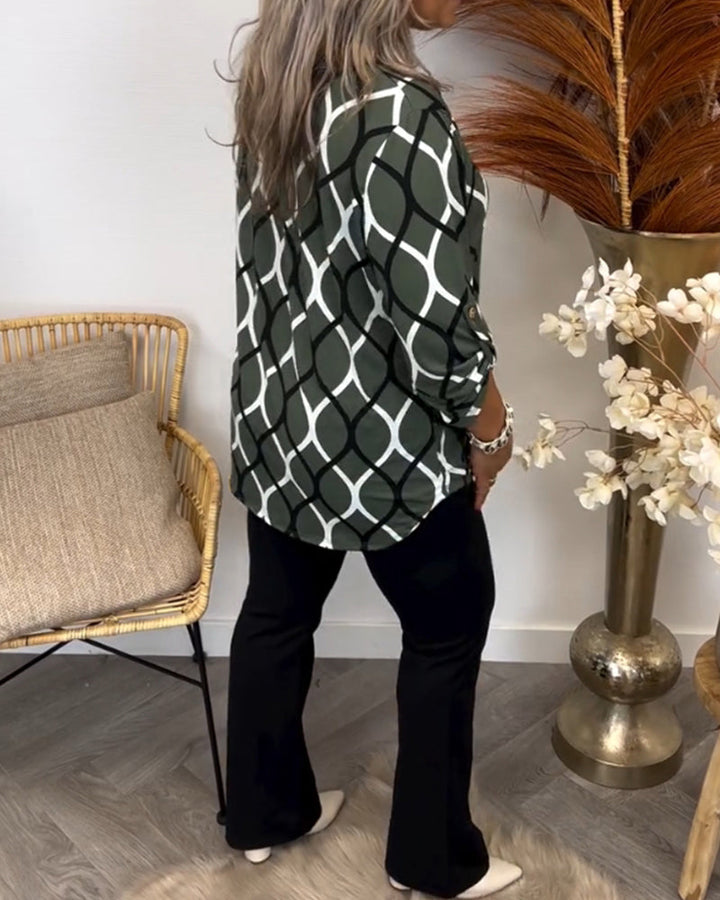 Women's Elegant Long Sleeve Blouse with Geometric Pattern