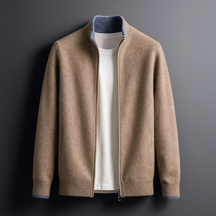 Elegant Men's Wool Zip Jacket - Minimalist Design for Business and Casual Wear