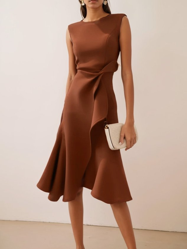 Elegant Draped Asymmetrical Women's Midi Dress