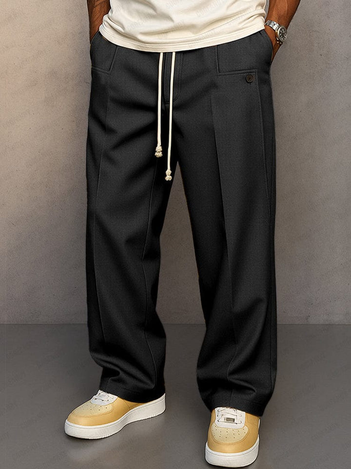Men's Comfortable Wide-Leg Cotton Pants with Drawstring