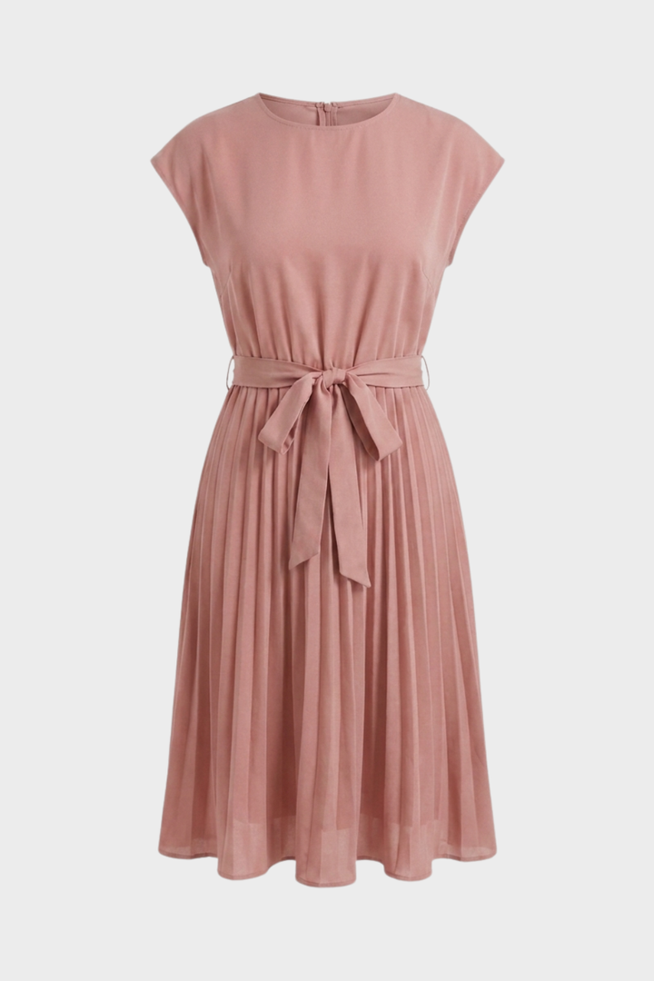 Elegant Belted Women's Pleated Midi Dress