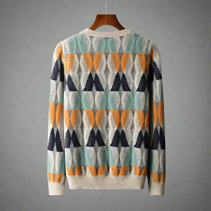 Men's Textured Pullover with Geometric Lines - Lightweight Knit