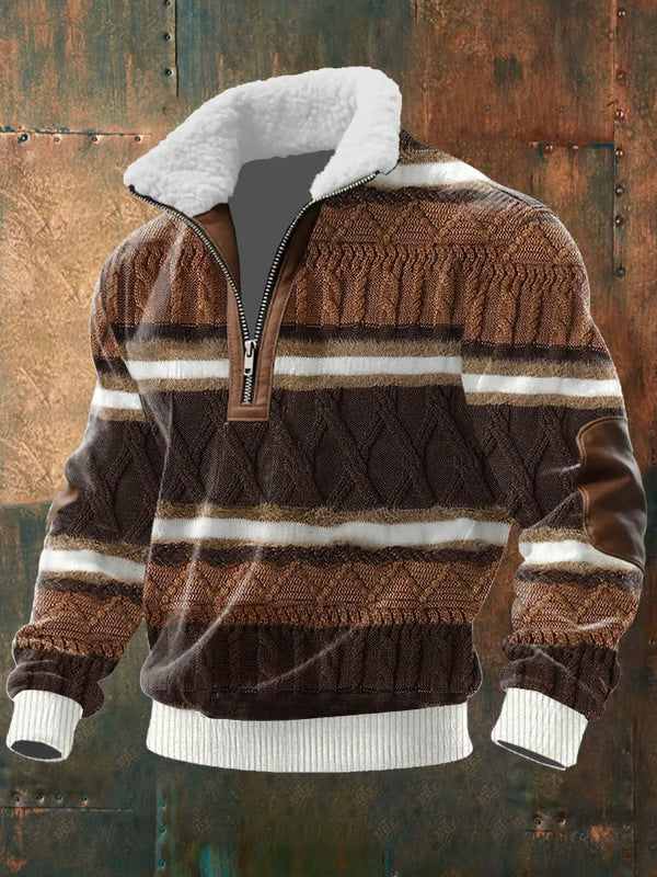 Men's Quilted Zip Pullover with High Faux Fur Collar