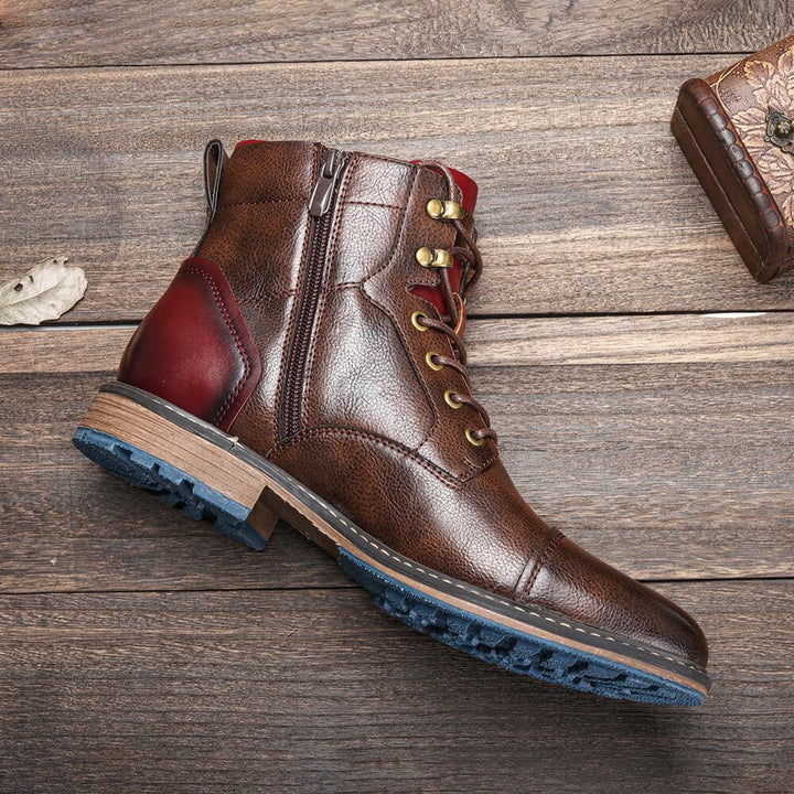 Elegant Men's Oxford Boots in Premium Leather - Lace-Up and Zipper