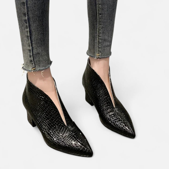 Elegant Patent Leather Women's Ankle Boots with V-Cut