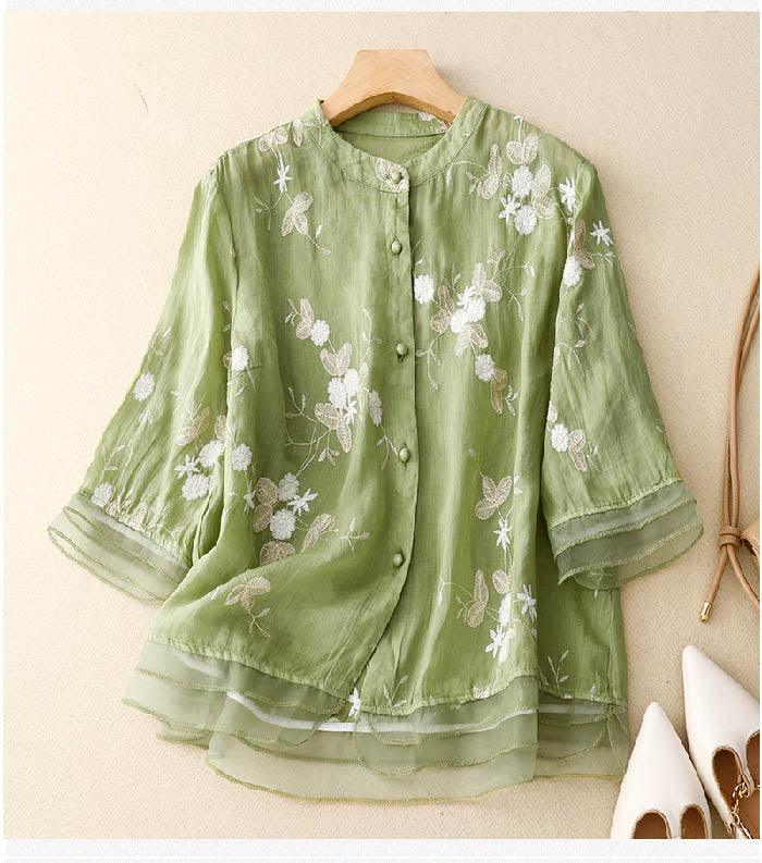 Elegant Chic Women's Blouse with Floral Accents