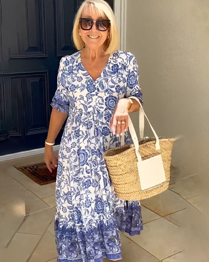 Elegant Breathable Women's V-Neck Floral Dress