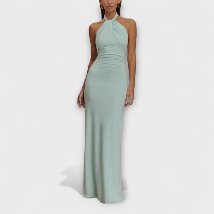 Elegant Women's Halterneck Maxi Dress - Bodycon with Deep Open Back