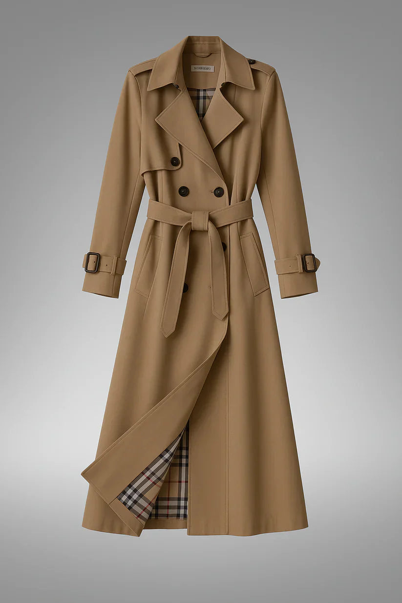 Classic Women's Trench Coat - Elegant Transitional Jacket with Belt