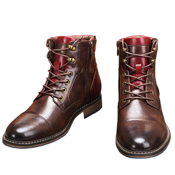 Elegant Men's Oxford Boots in Premium Leather - Lace-Up and Zipper