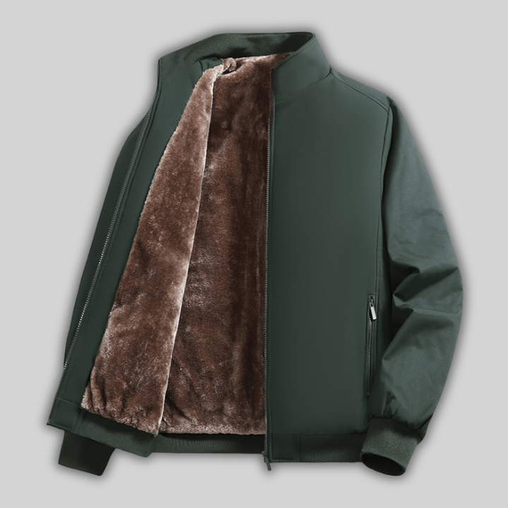 Men's Warm Fleece Winter Jacket - Lined Stand Collar Jacket with Zipper